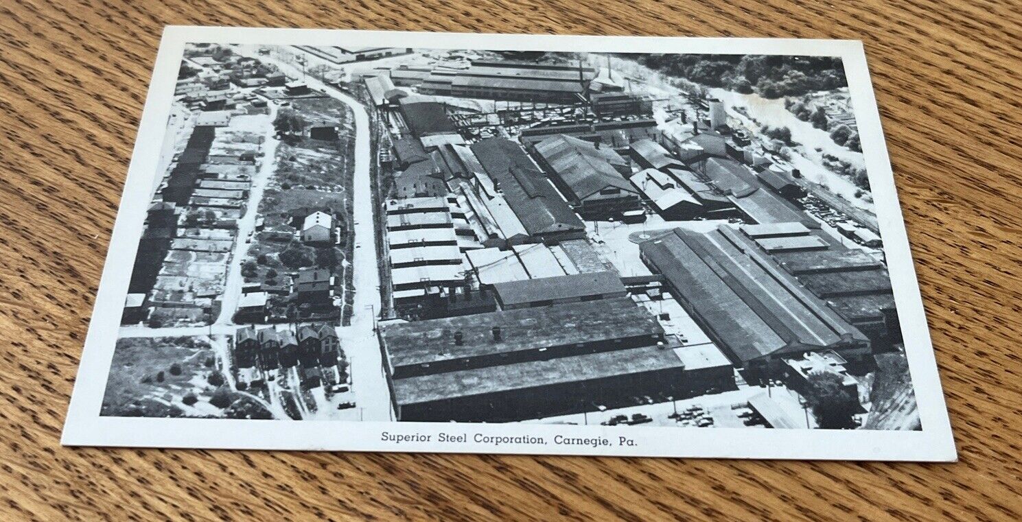 Rare Superior Steel Corp Carnegie PA Postcard  C 1940 Unposted B&W Aerial View