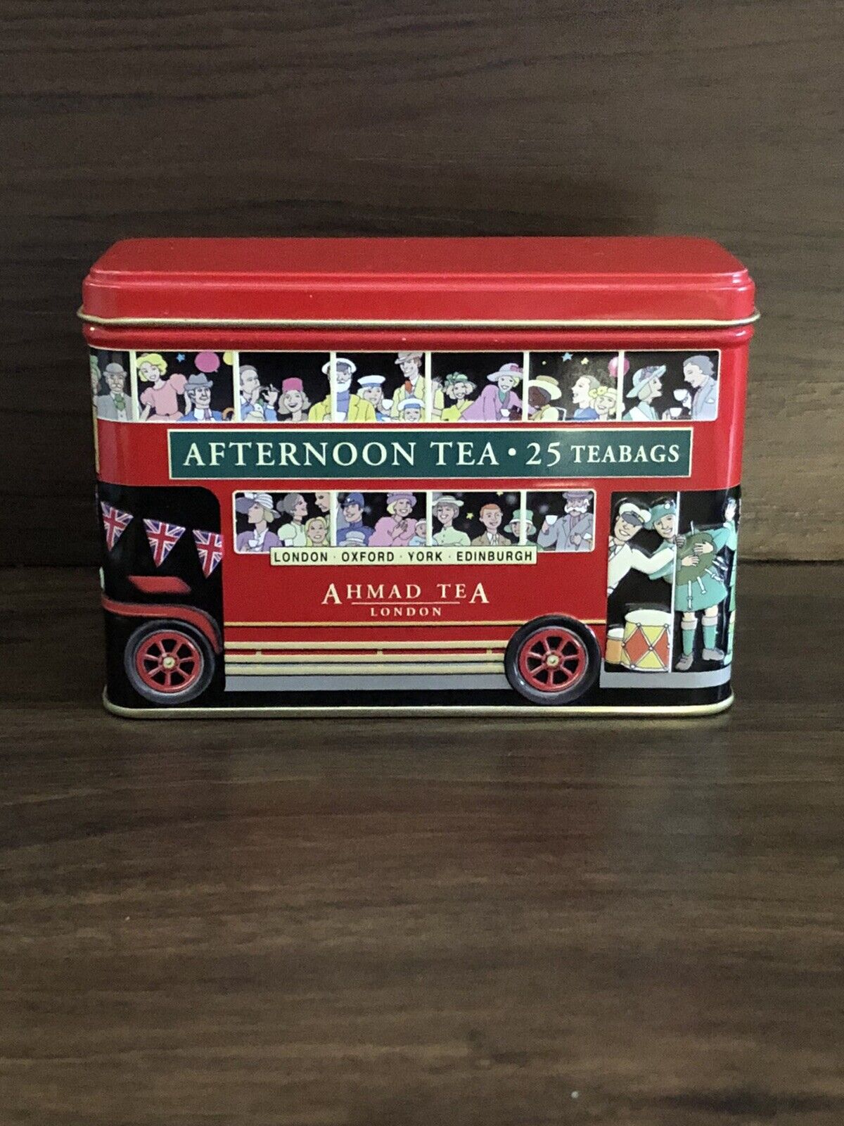 London Red Double Decker Bus Ahmad Tea Tin English Afternoon Tea Tin -Empty