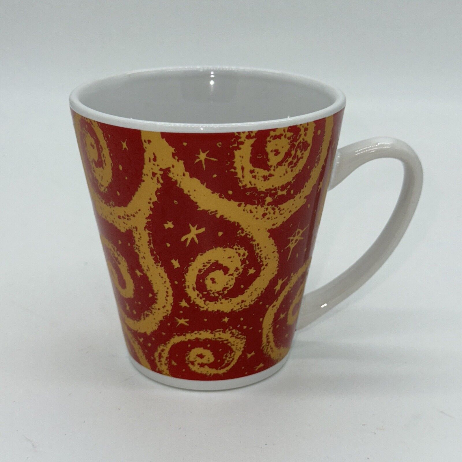 Test Rite Stoneware Red & Gold Swirl Tapered Coffee Tea Mug Cup, 12 oz