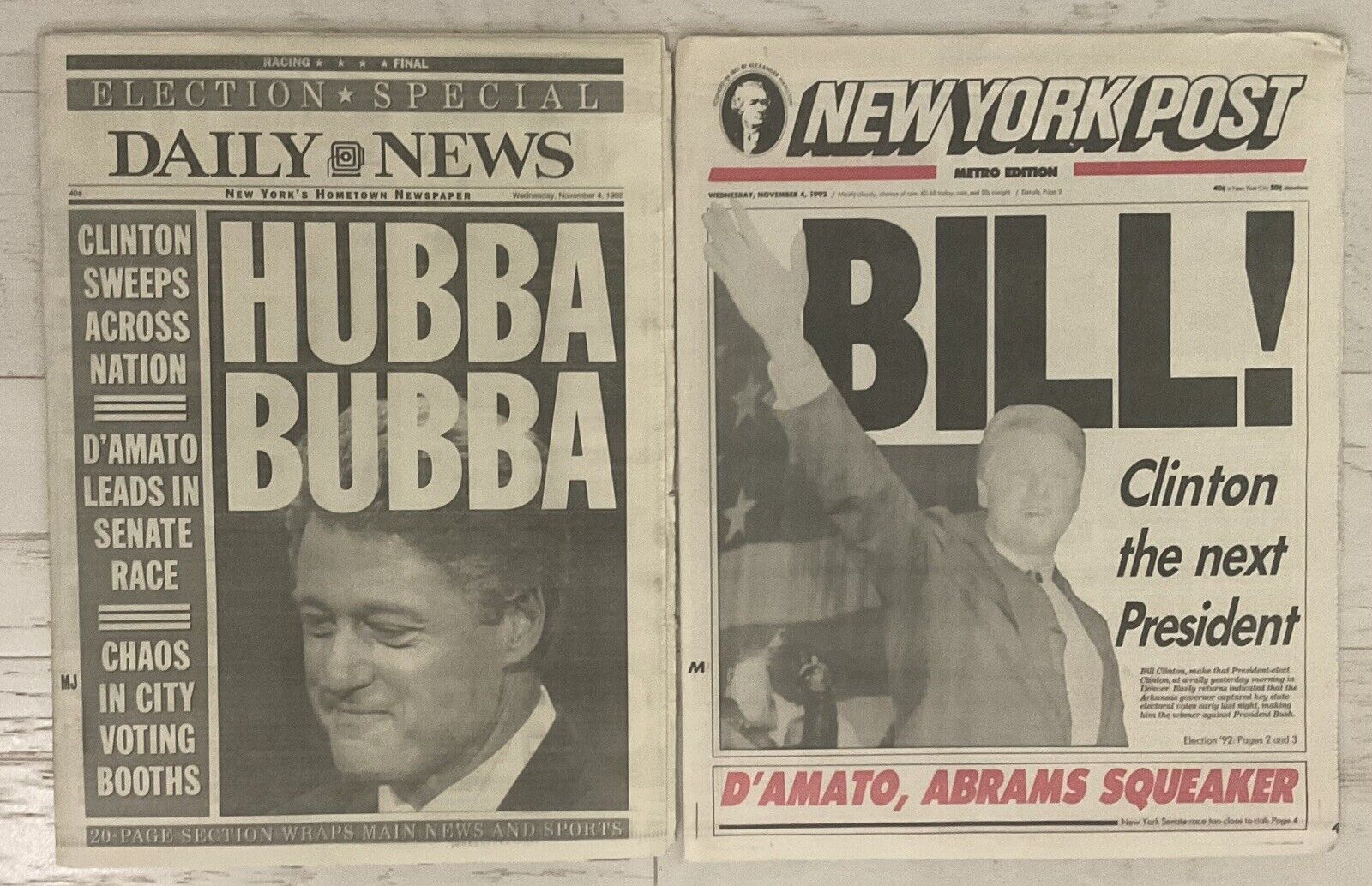 New York Daily News & Post  Bill Clinton Elected President November 4 , 1992