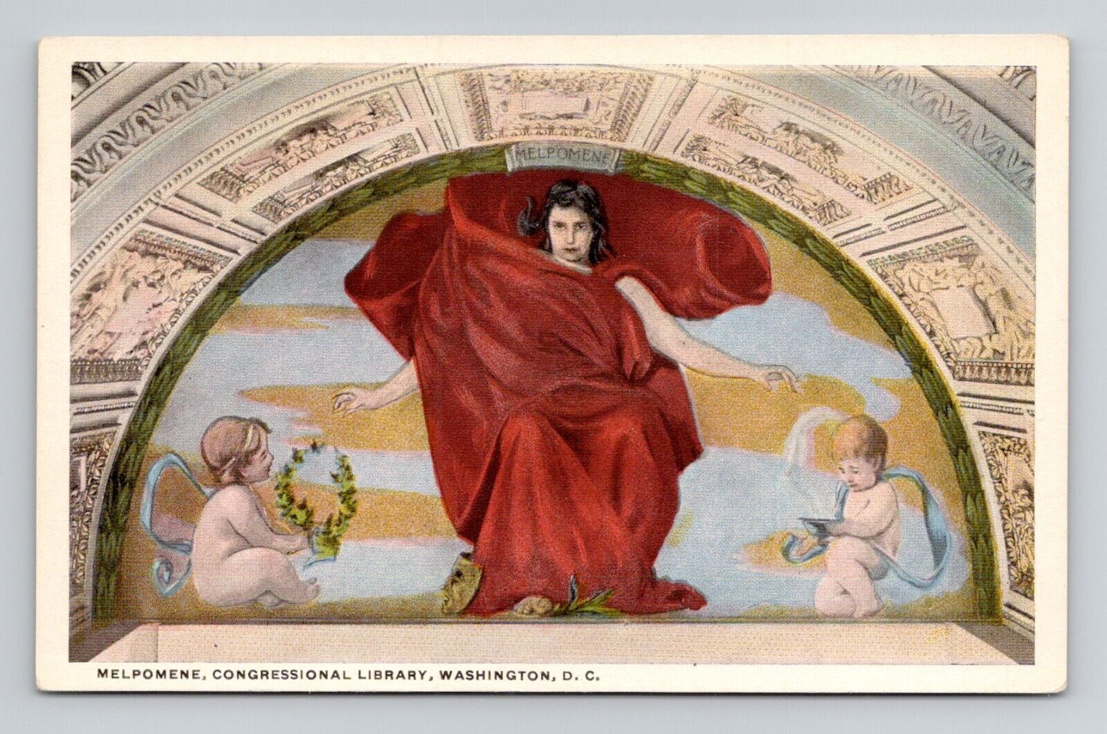 Postcard Mural Painting Library of Congress Washington DC, Antique B5
