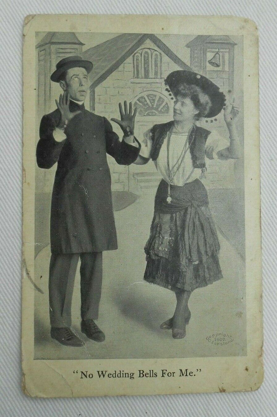 Antique 1907 Eckstone No Wedding Bells For Me Foreign Postcard PC1A
