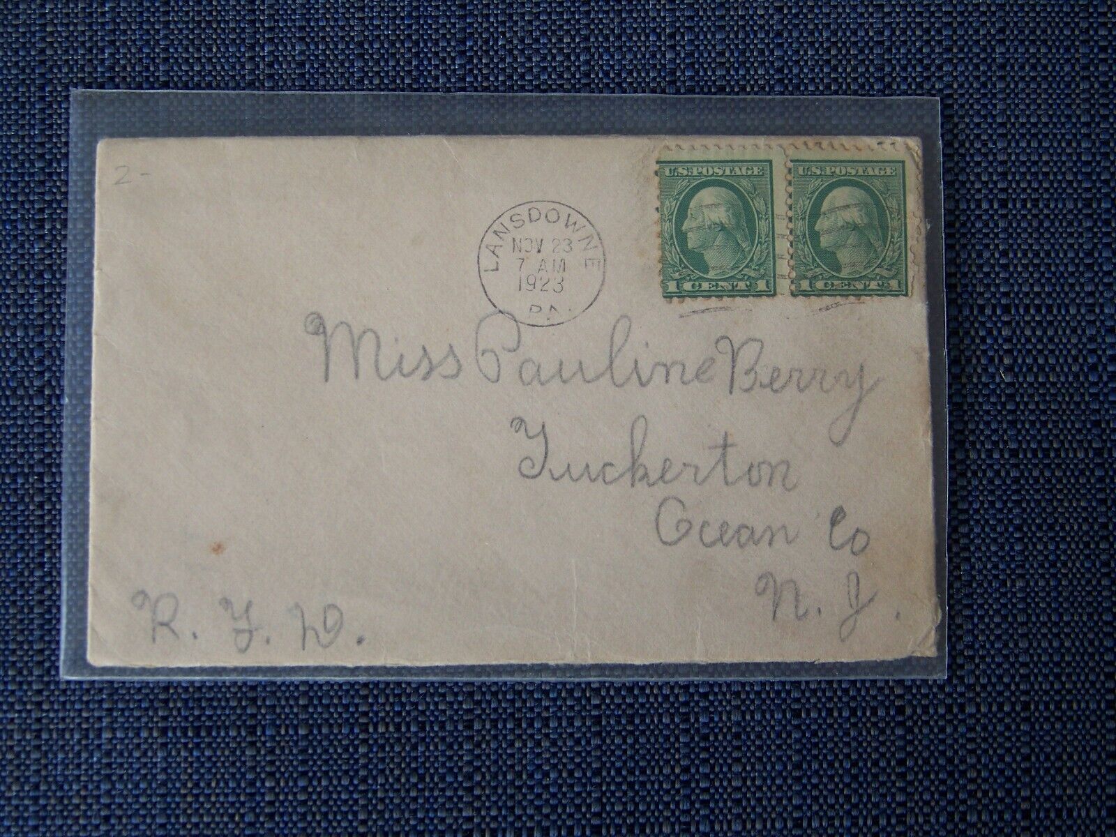 Tuckerton New Jersey NJ 1923 Letter to Miss Pauline Berry