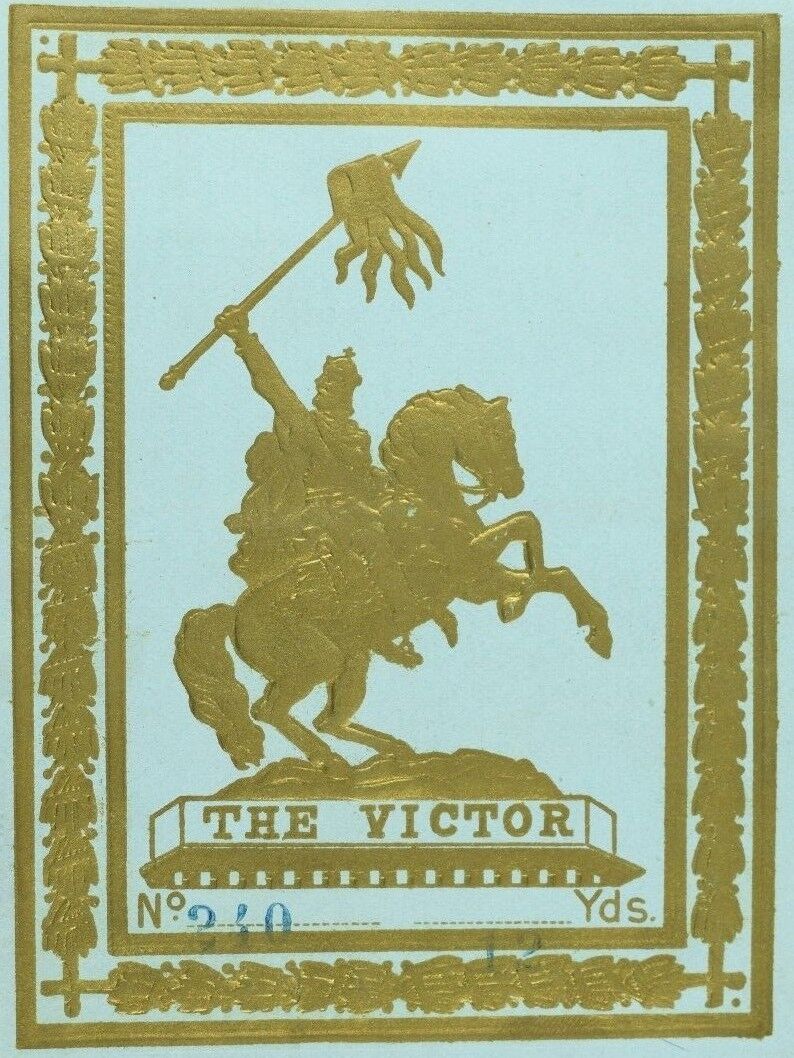 1880\'s-90\'s Lovely The Victor Dresden Fabric Label, Gold & Blue Original F90