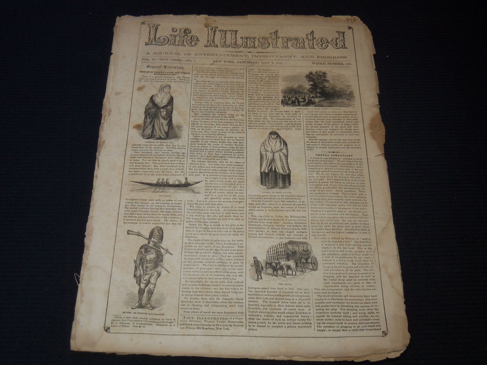 1857 MAY 2 LIFE ILLUSTRATED NEWSPAPER - TURKISK LADIES CUSTOMS - NP 5931