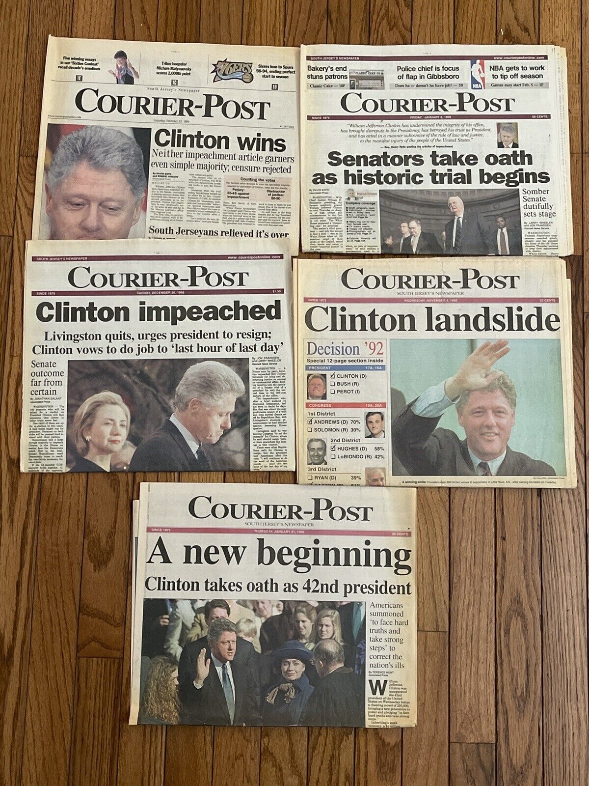 Bill Clinton President Courier Post Newspapers Impeachment Election VTG Lot 