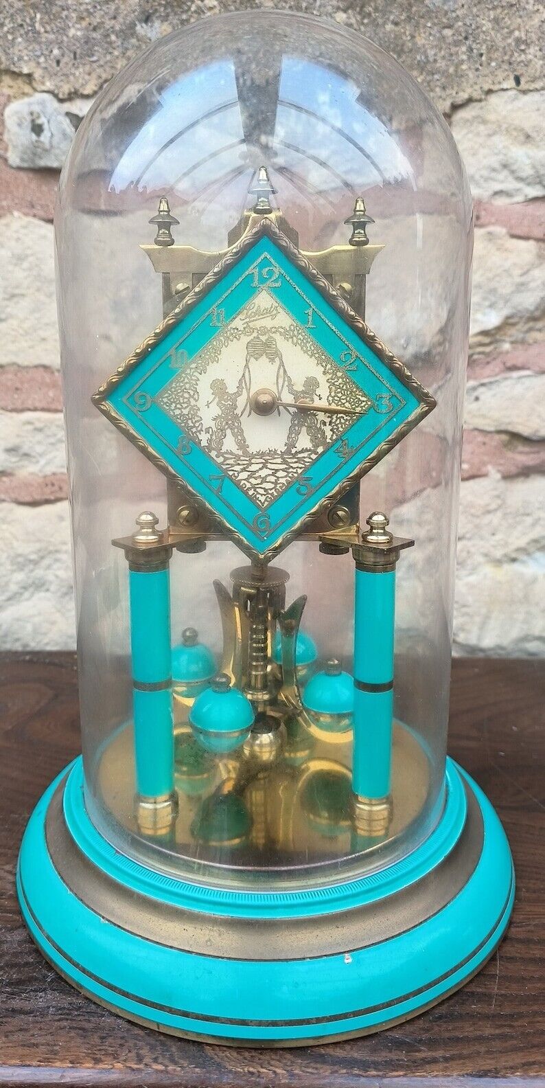 Vintage Turquoise Finish Schatz Torsion Clock German Anniversary Mantel Clock