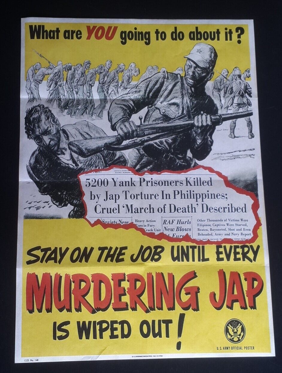 1944 WW2 USA JAPAN JAPANESE BATAAN DEATH MARCH PHILIPPINES WAR PROPAGANDA POSTER