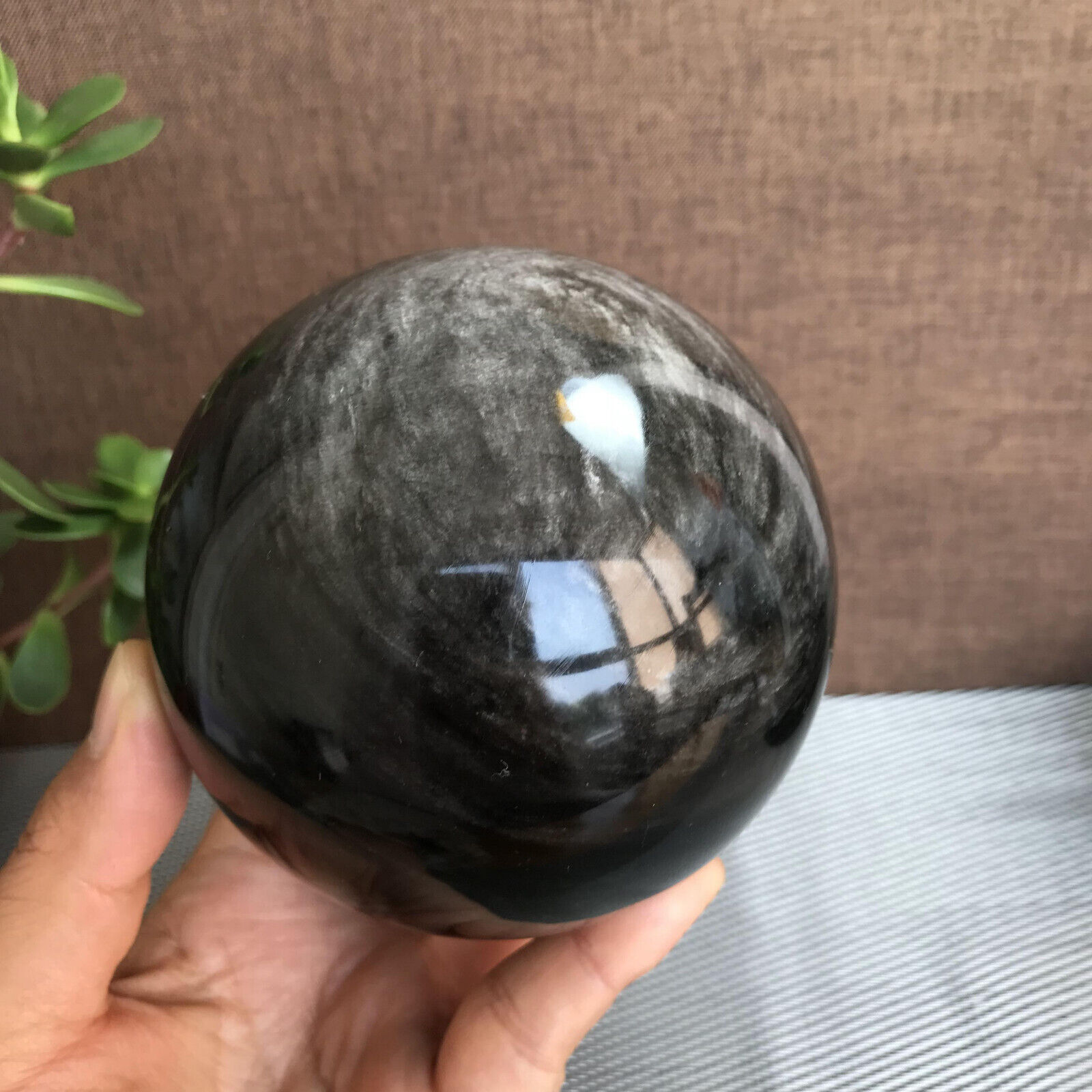 92mm Rare NATURAL Silver Obsidian Ball crystal Polish sphere healing 1076g A1168