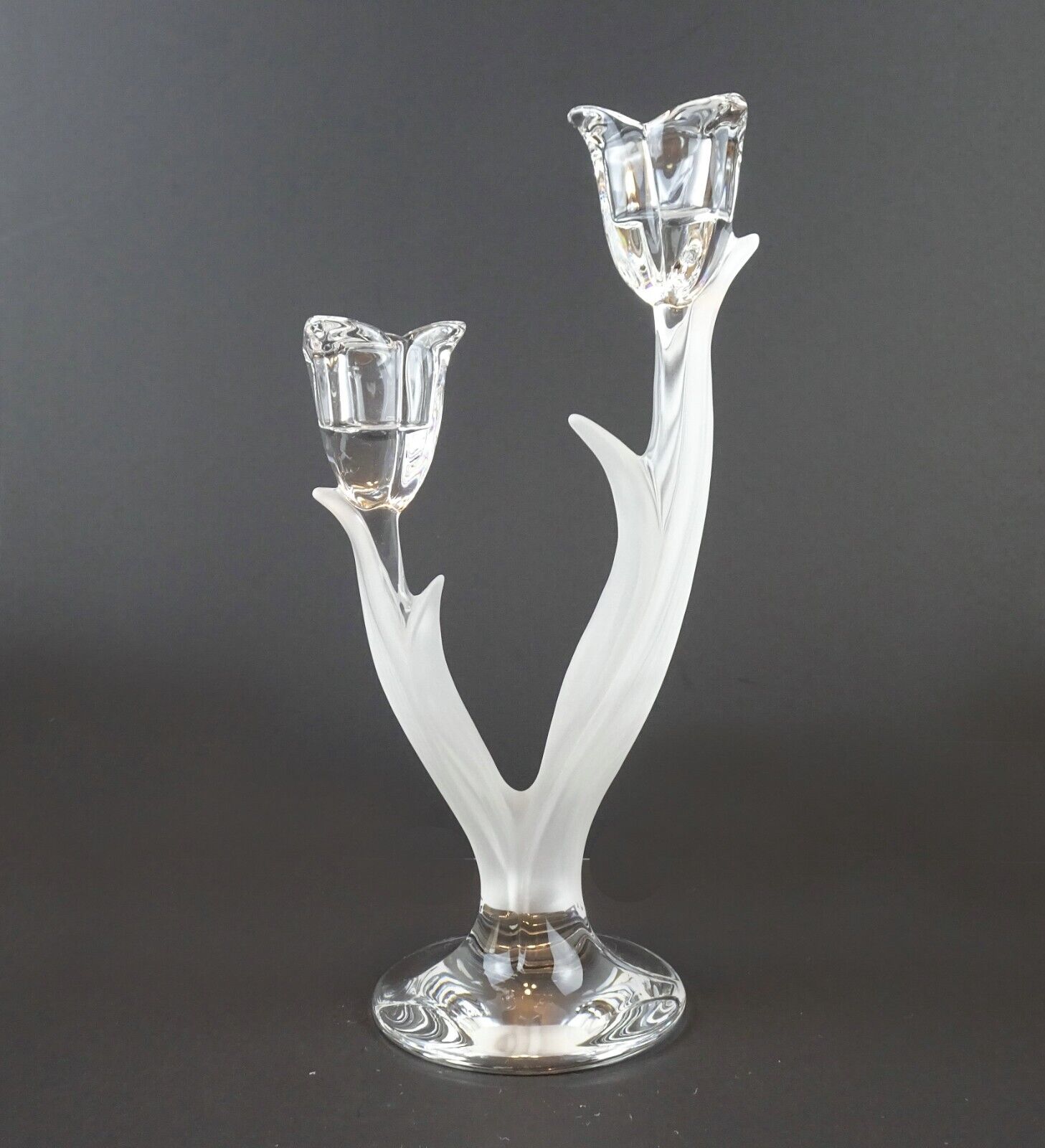 Vtg MIKASA Full Lead Crystal Frosted CANDLE HOLDER Spring Aria Tulip GERMANY 10\