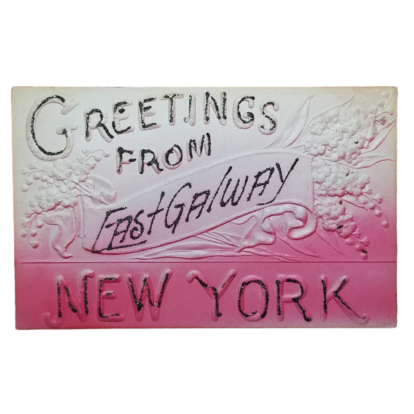 c1910 Greetings From East Galway New York Airbrush Embossed Antique Postcard C6