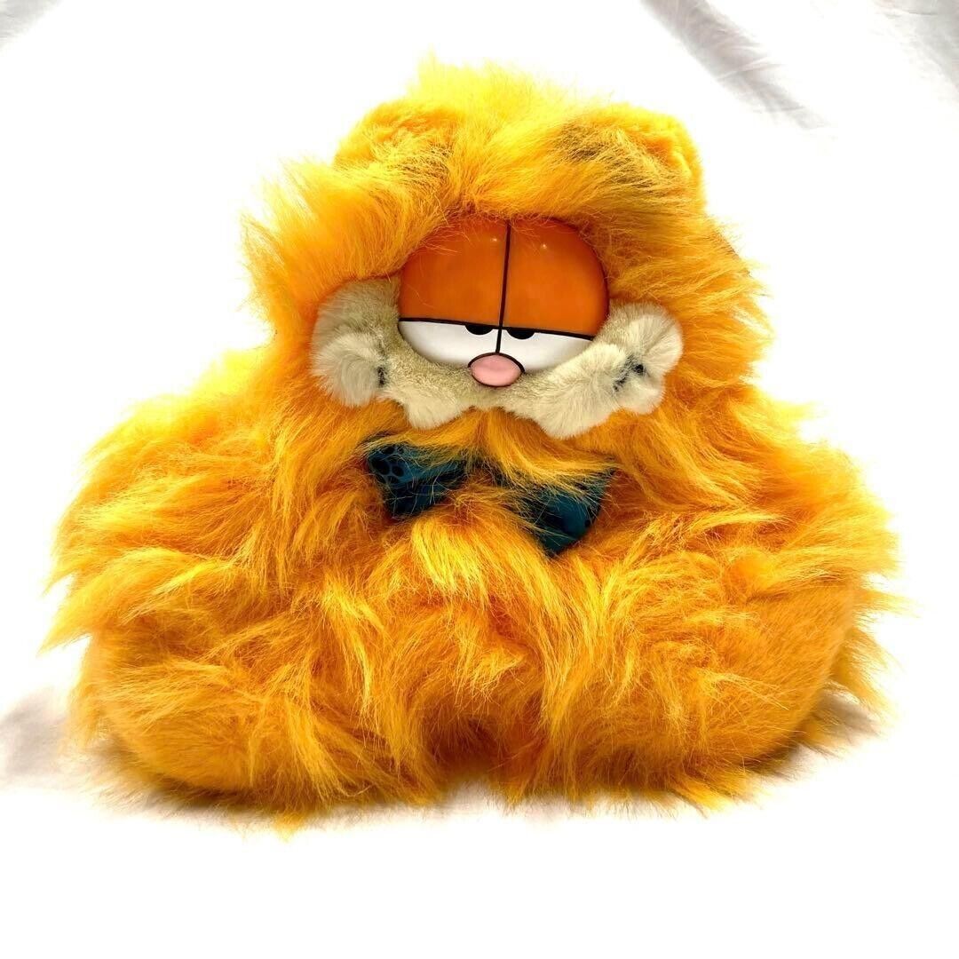 Rare Vintage Dakin Garfield Cat Plush Fluffy Bow tie Fuzzy Long Haired Blow Dry