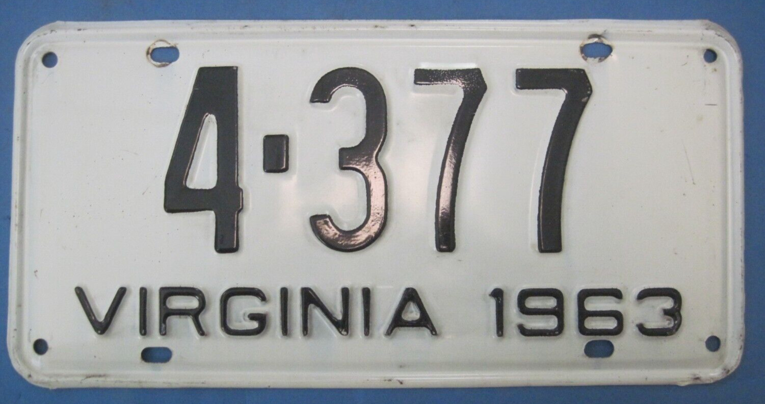 1963 Virginia License Plate - Low 4-digit Number