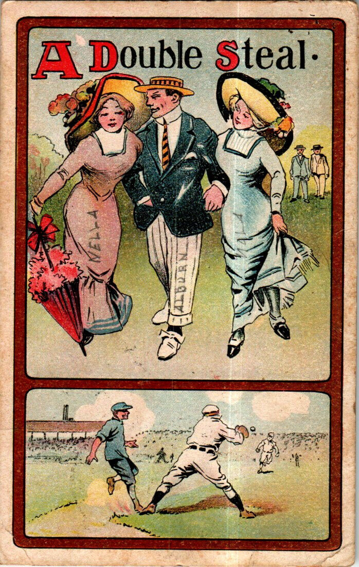 A Double Steal postcard. Romance, Baseball Cancel 1912 Farmington, West Virginia