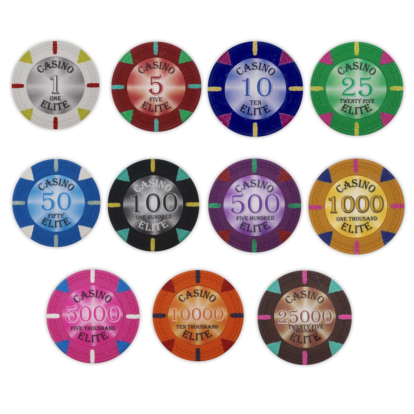 Bulk 600 Casino Elite Clay Poker Chips - 14 Gram - Pick Your Denominations