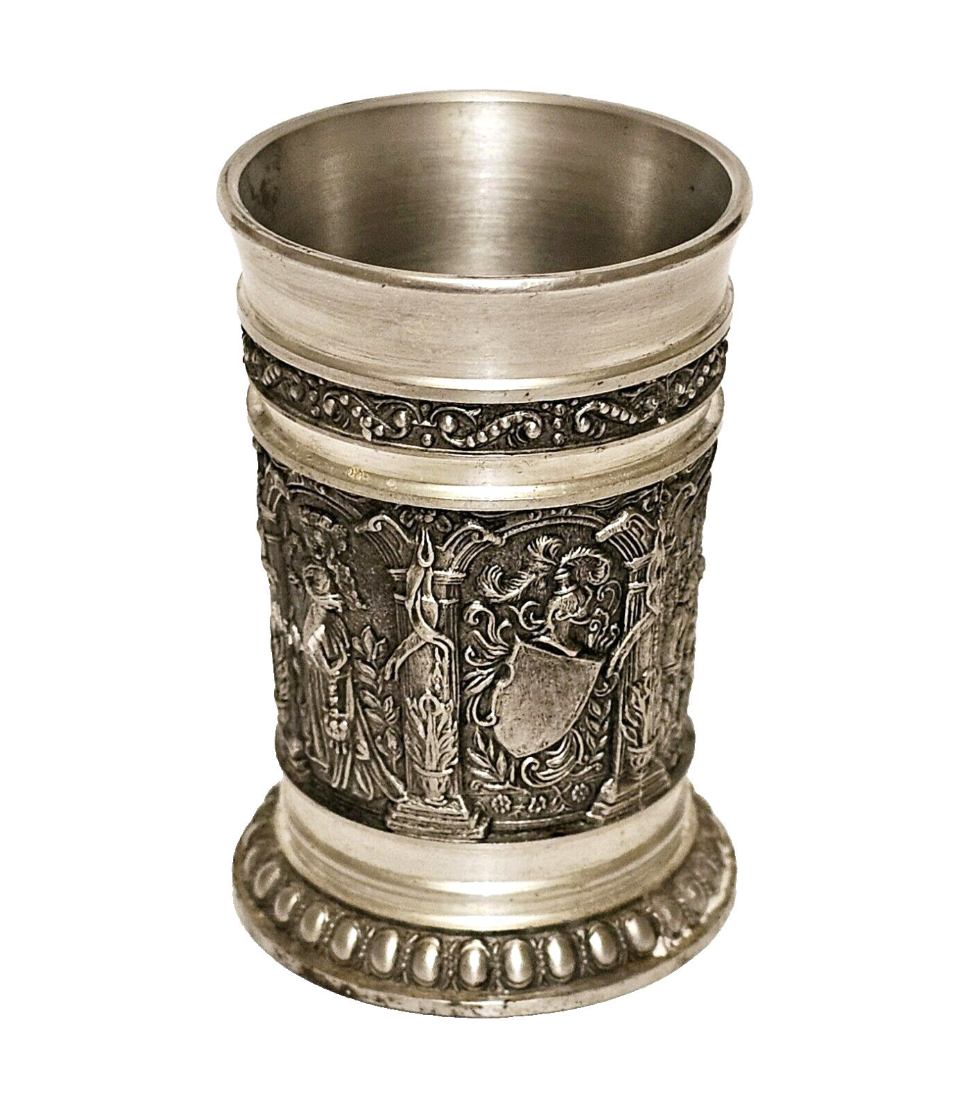 BMF ZINN - 97% Pewter Knights Shot Glass Shooter Raised Relief Made in Germany
