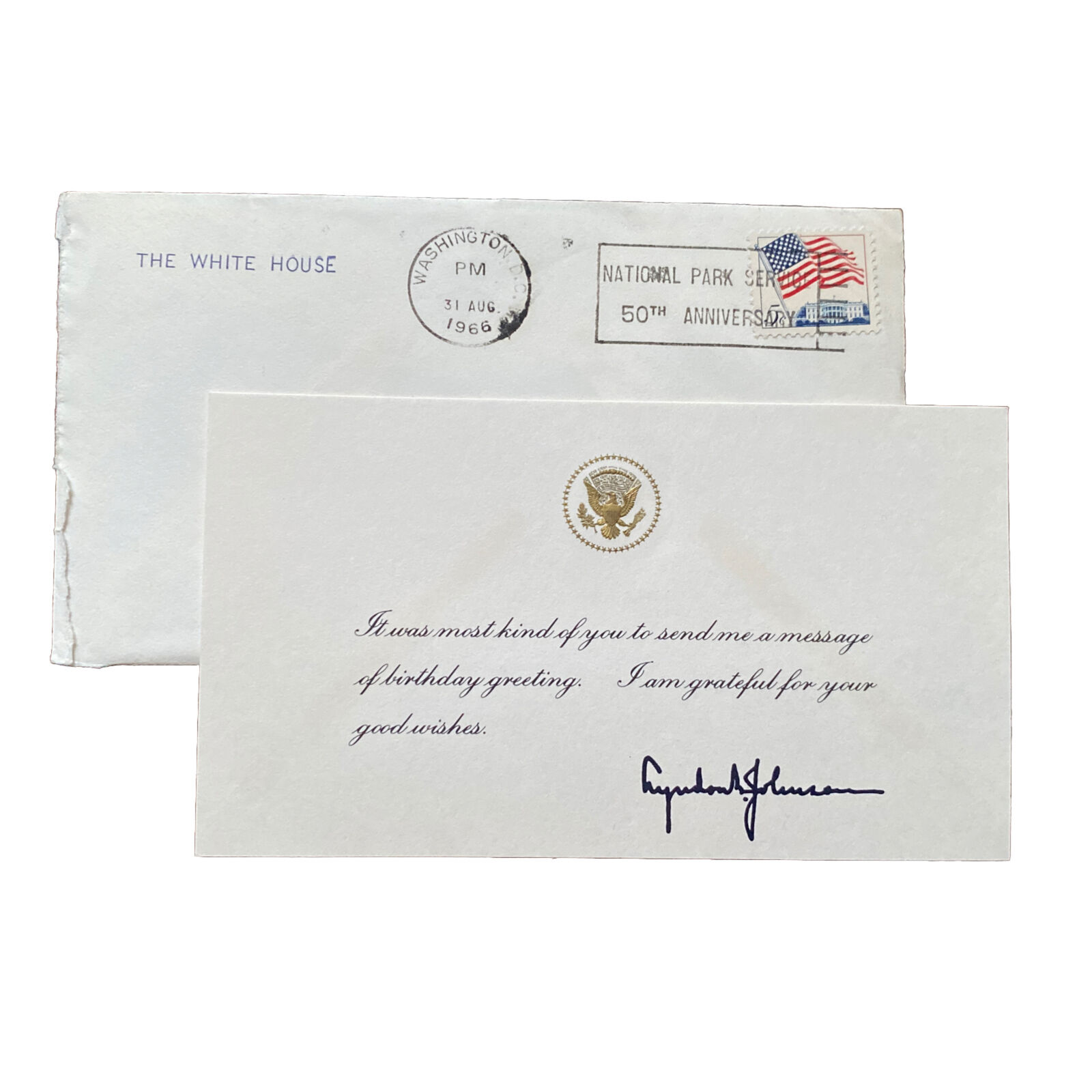 1966 President Lyndon Johnson White House Thank You For Birthday Greeting Card