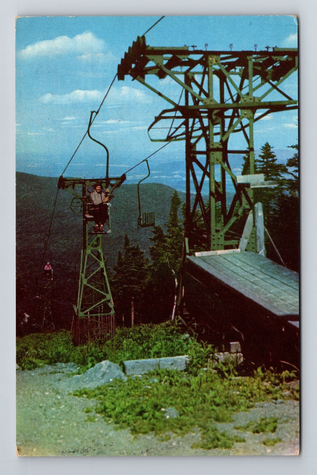 Mt. Mansfield VT-Vermont Ski Area Skylift At The Top Chairlift Vintage Postcard