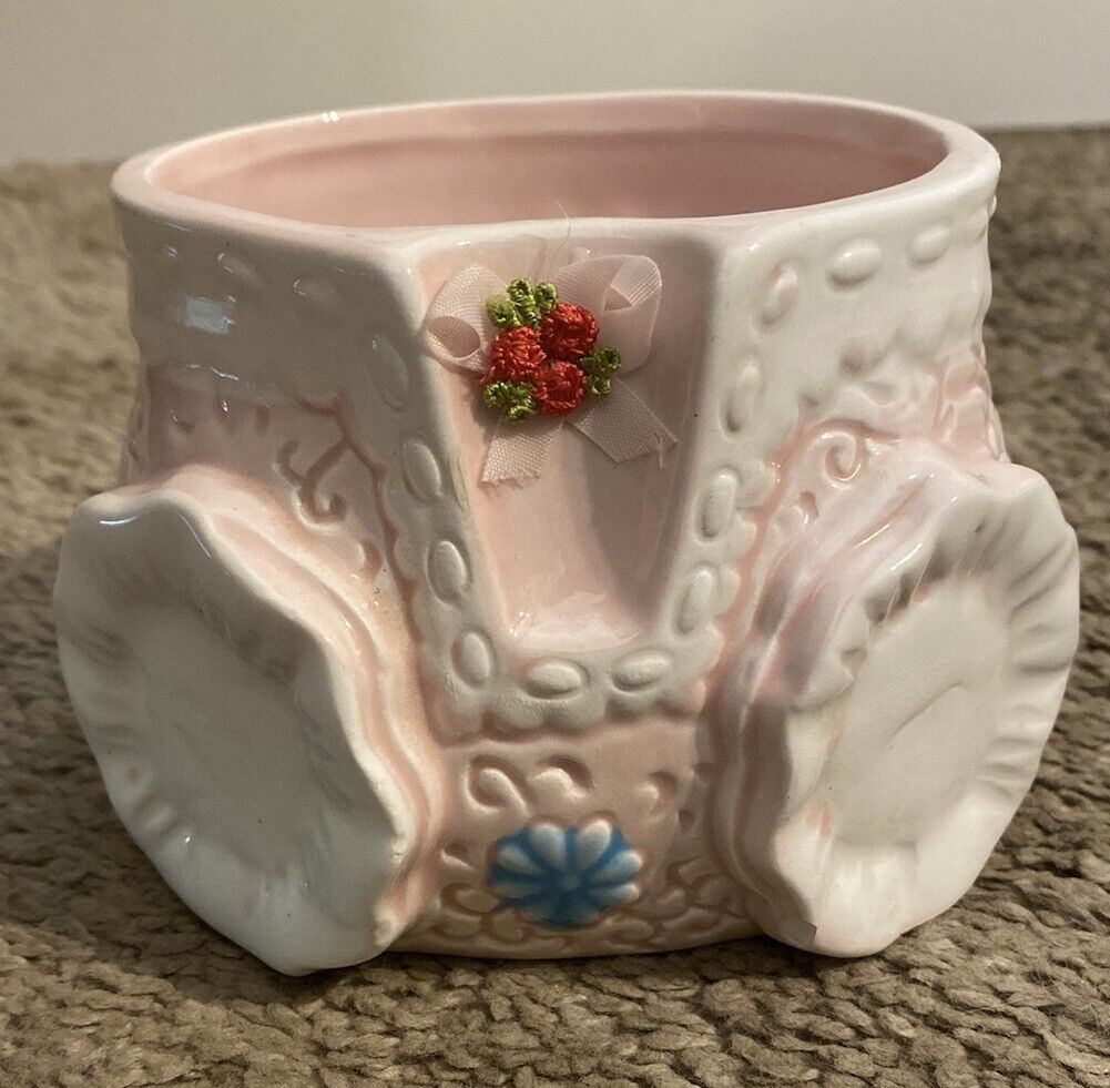 Vintage Relpo Pink Quilted Baby Bloomers Ceramic Planter