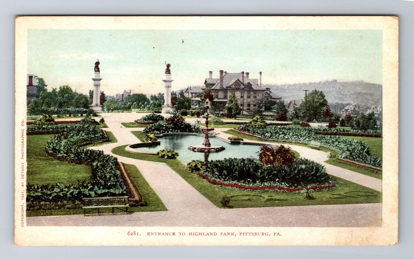 Pittsburg PA-Pennsylvania, Entrance to Highland Park, Antique Vintage Postcard