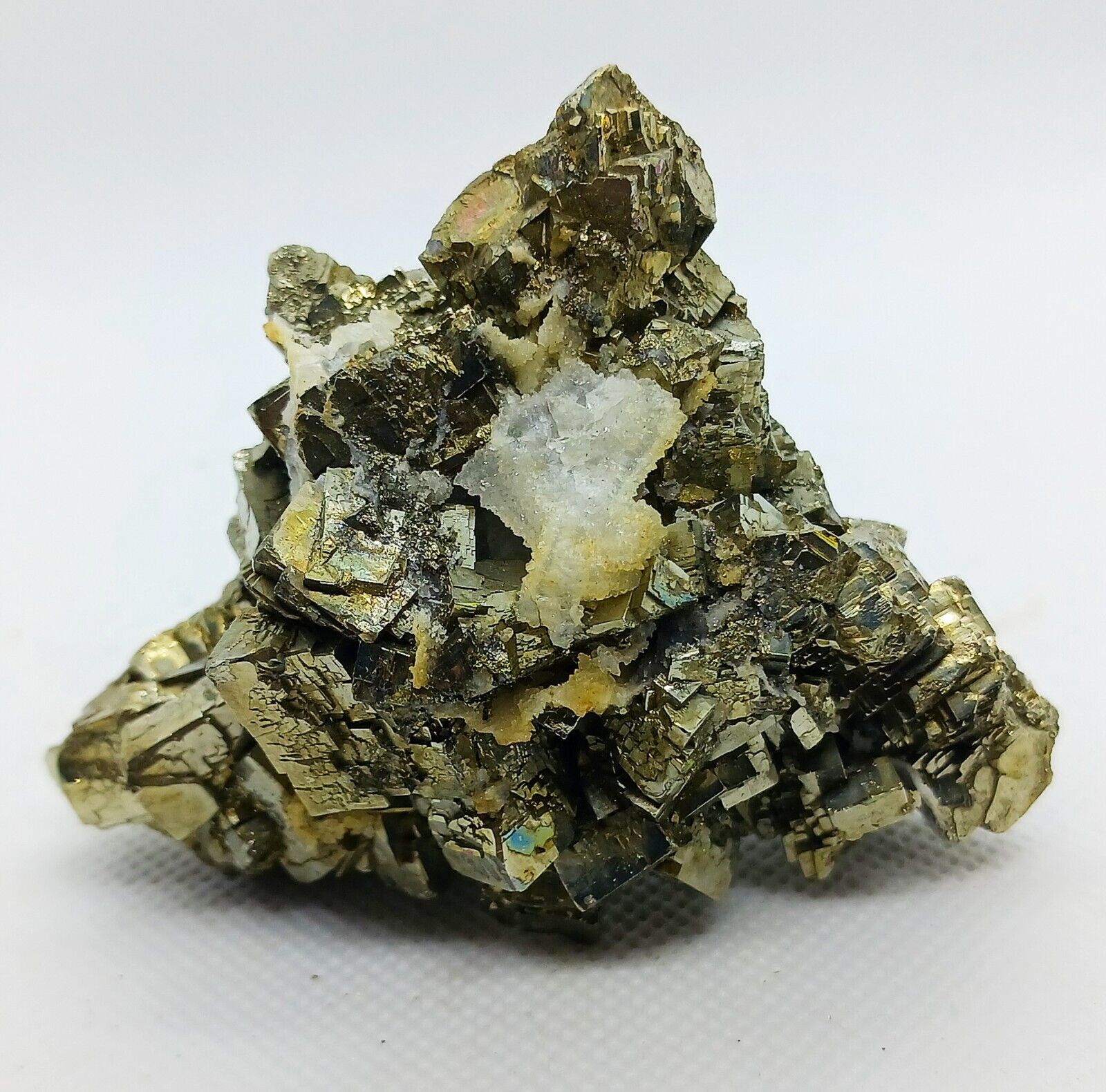Cubic pyrite with quartz crystal raw pyrite and sparkling clear quartz cluster 