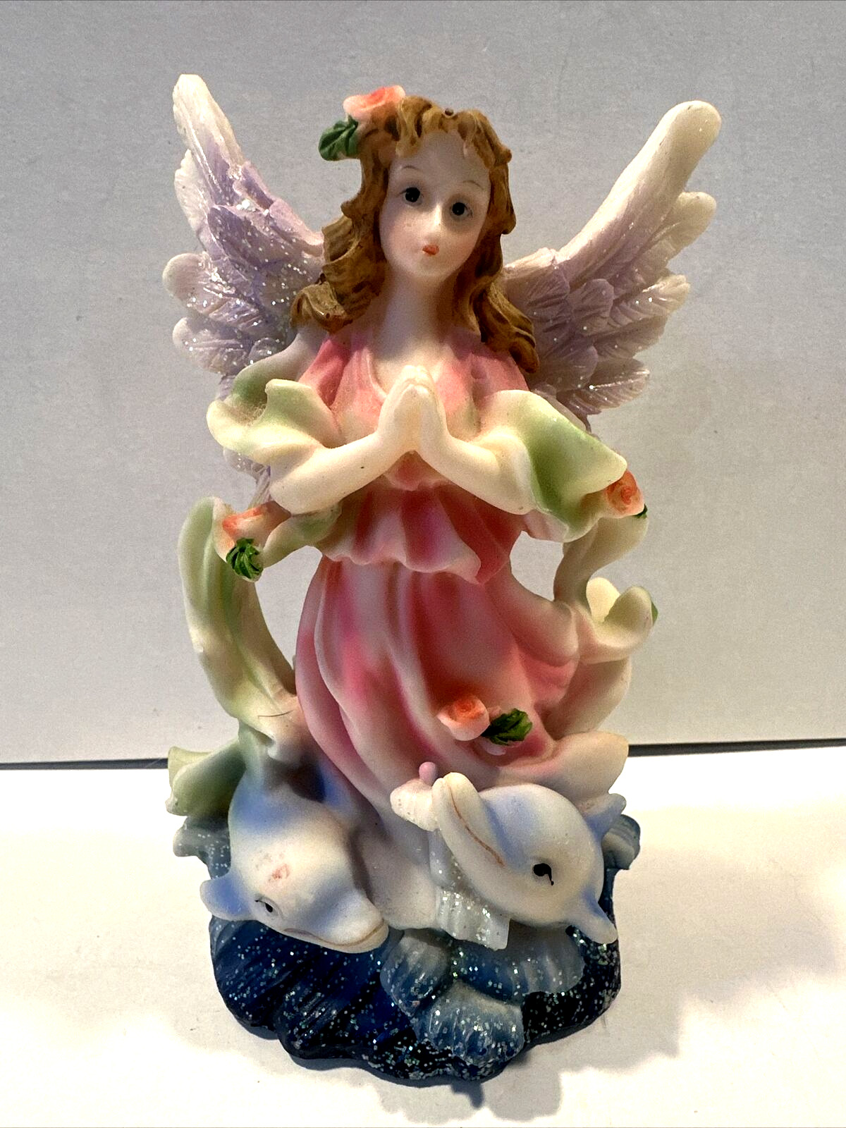 Praying Angel With Dolphins Rare Figurine 6\