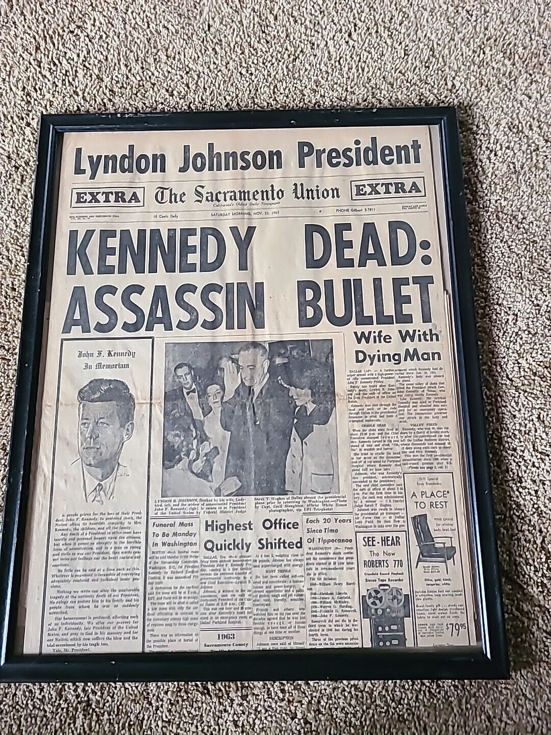 Kennedy Dead The Sacramento Union November 23, 1963 Newspaper