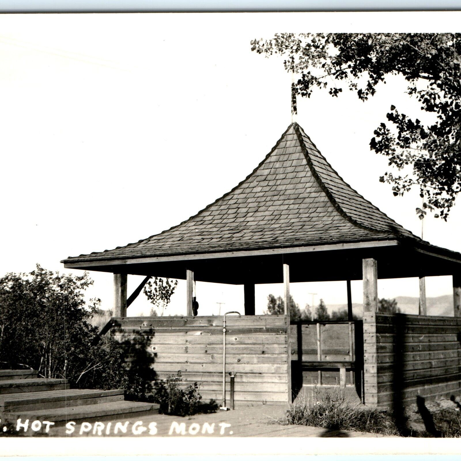 c1940s Hot Springs, MT Fountain Shelter RPPC Real Photo Postcard J.W. Meiers A68