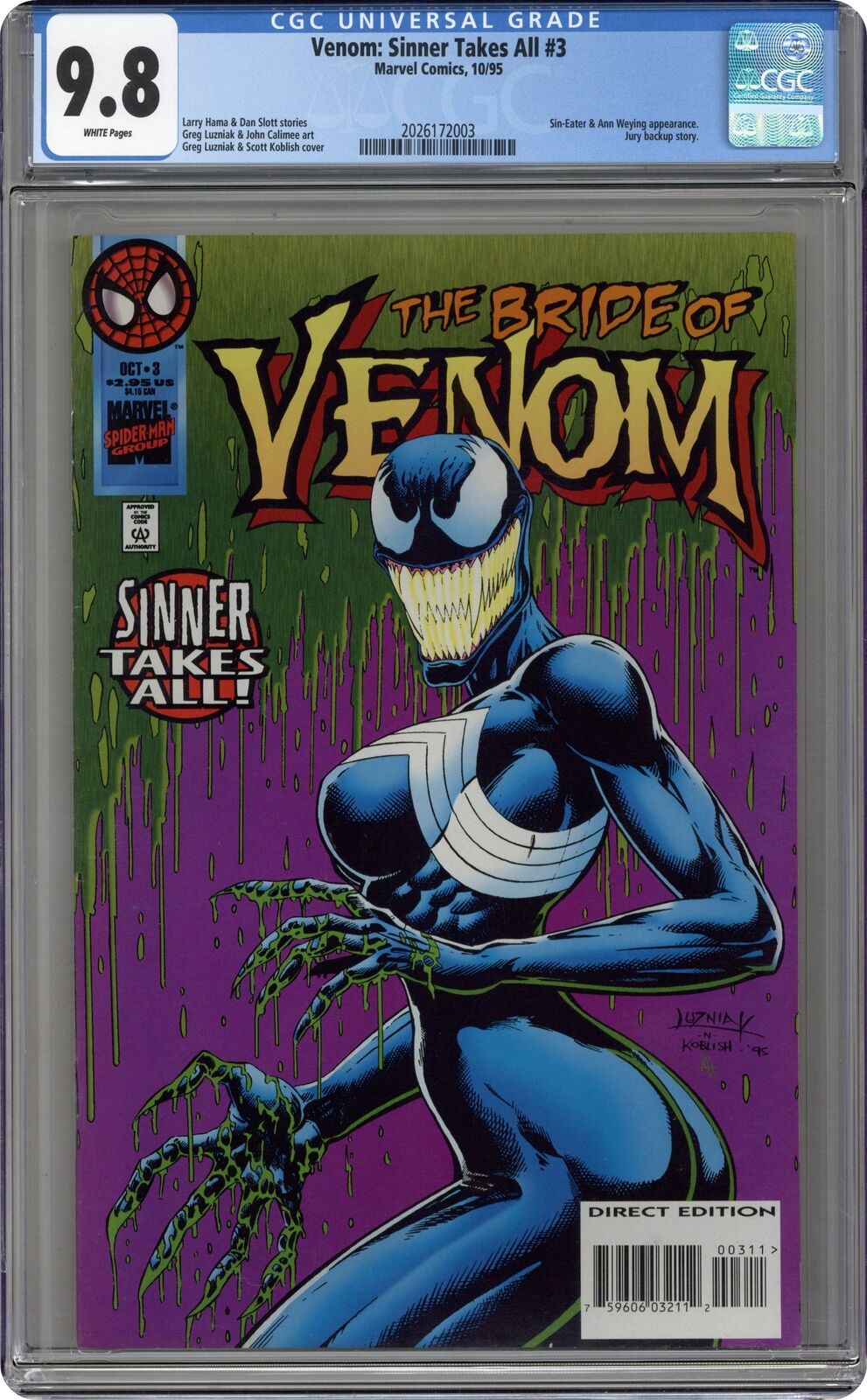 Venom Sinner Takes All #3 CGC 9.8 1995 2026172003 1st app 'She-Venom'