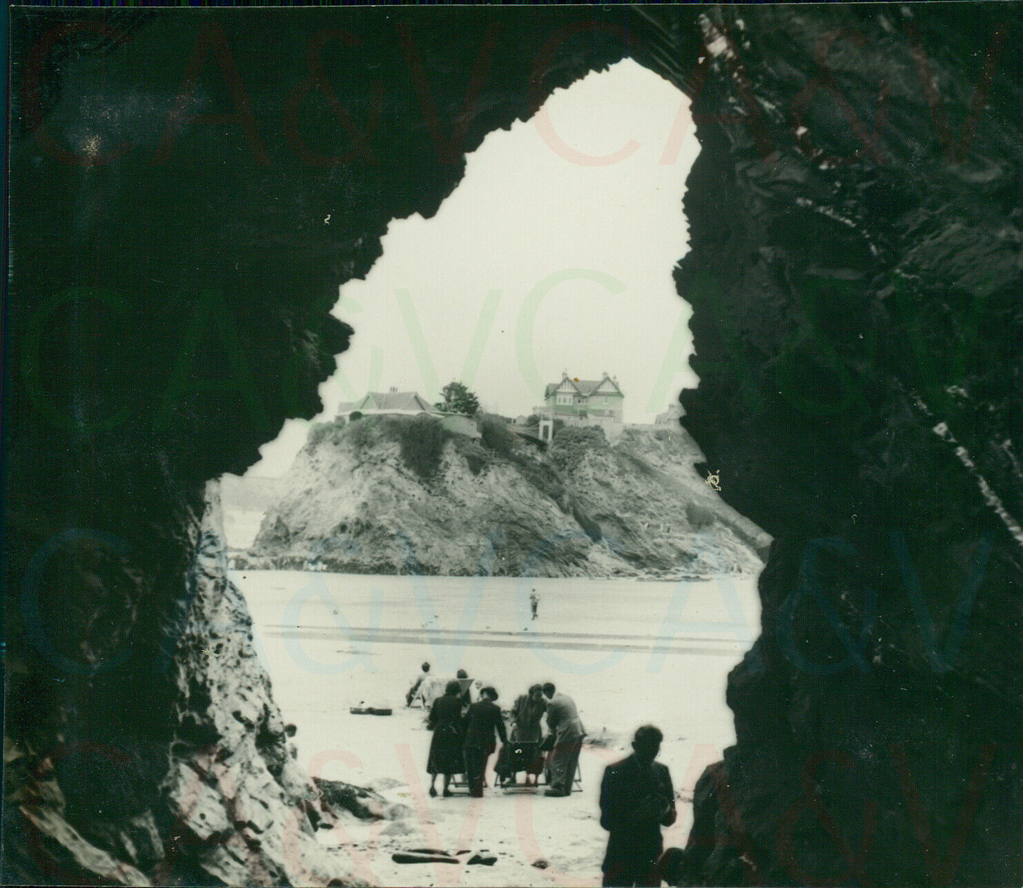 1954 Cornwall Newquay The Island From Caves Original 3.5x3\