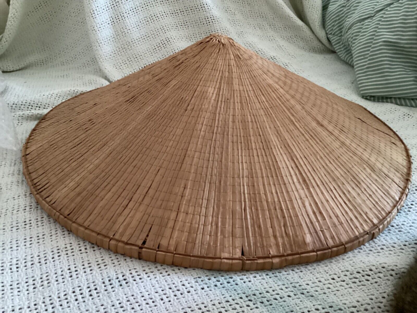 Vintage Vietnamese Oriental Straw Rice Paddy Hat, Large