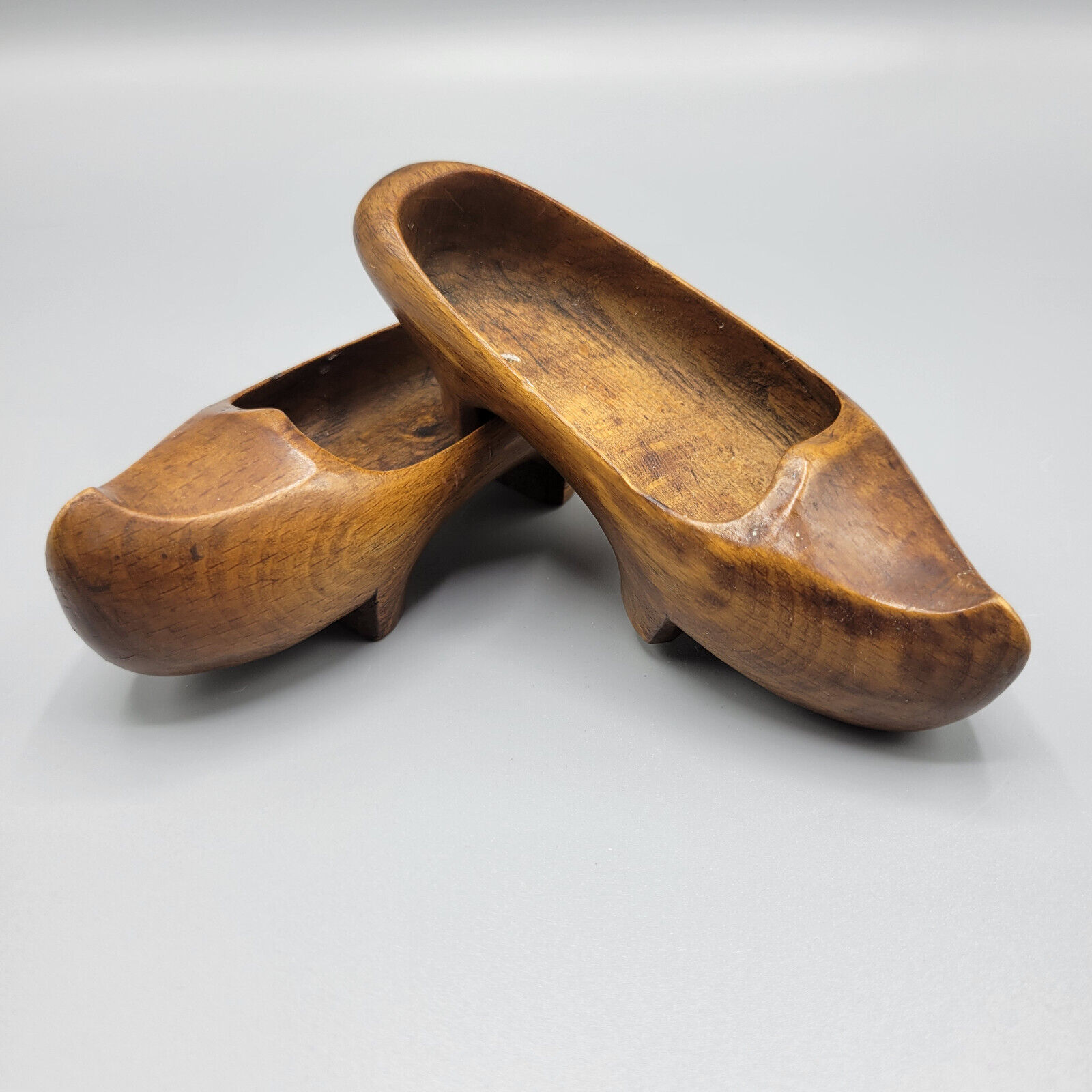 Antique Vtg Child Pair of Hand Carved Wooden Shoes Dutch Clogs Signed Dated 1882
