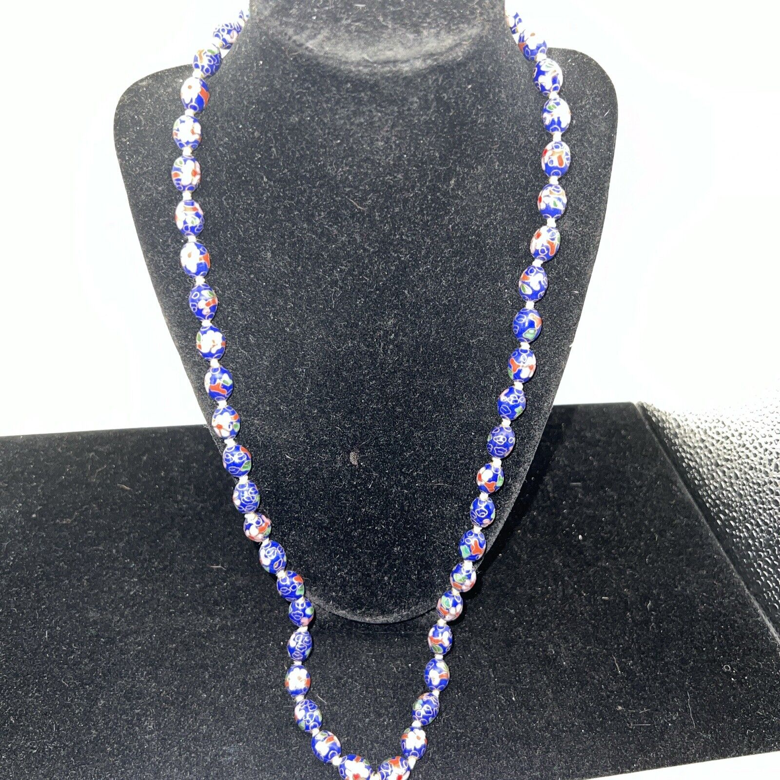 Cloisonne\' Necklace Vintage Estate Blue Cloisonne\' Beaded Necklace