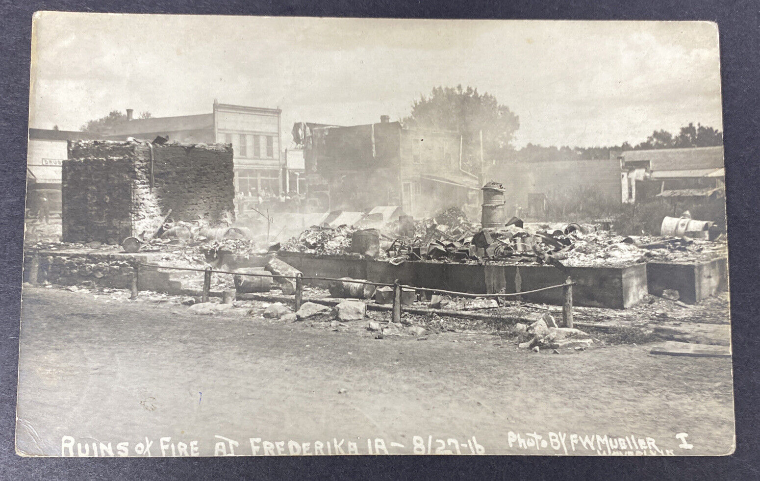 Frederika IA, Ruins of 1916 Fire Mueller RPPC Real Photo Postcard Vintage Iowa