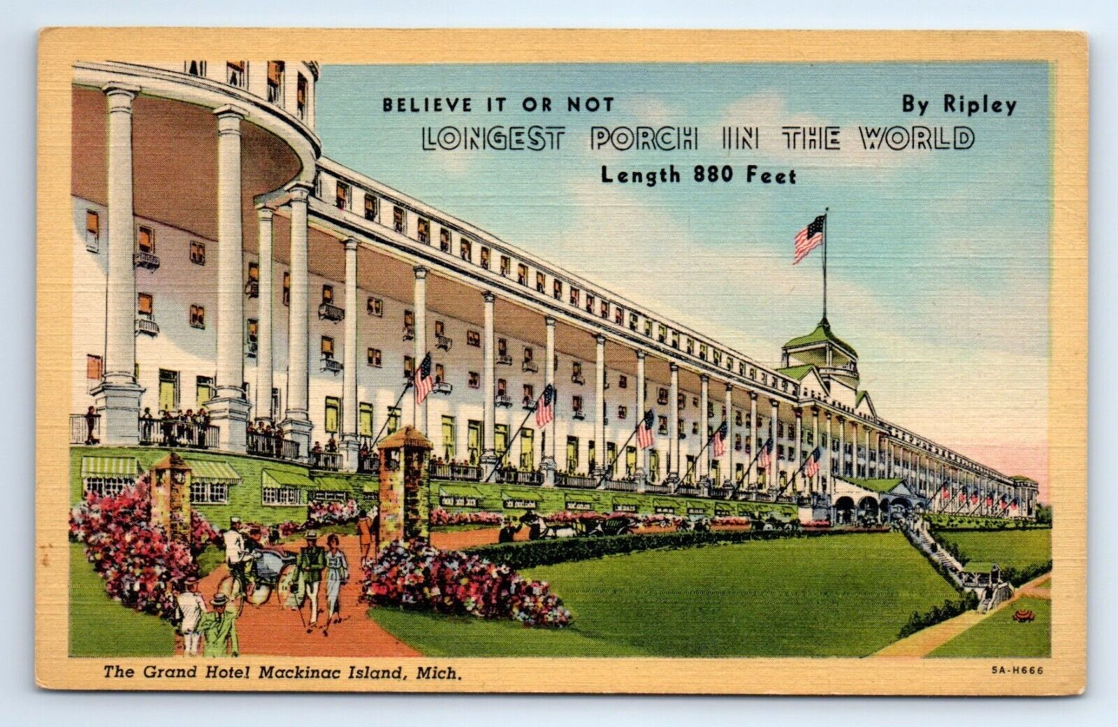 Mackinac Island Michigan Grand Hotel Longest Porch Linen Postcard c.1940