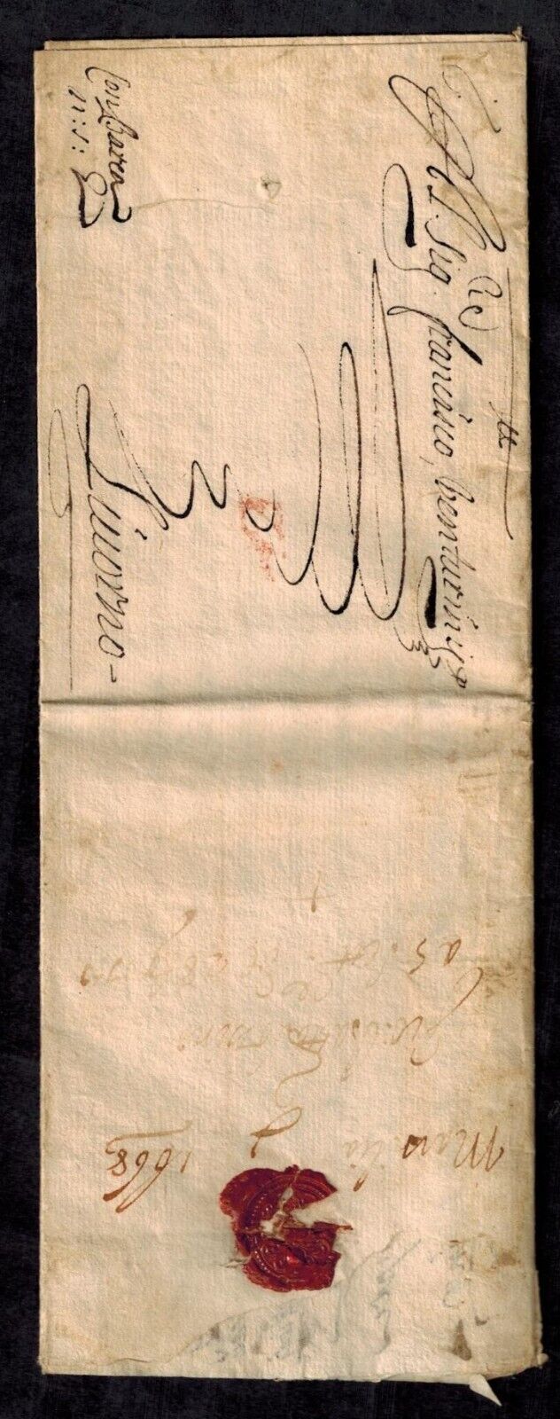 Stampless Merchant Cover 1668 from Marseille to Italy