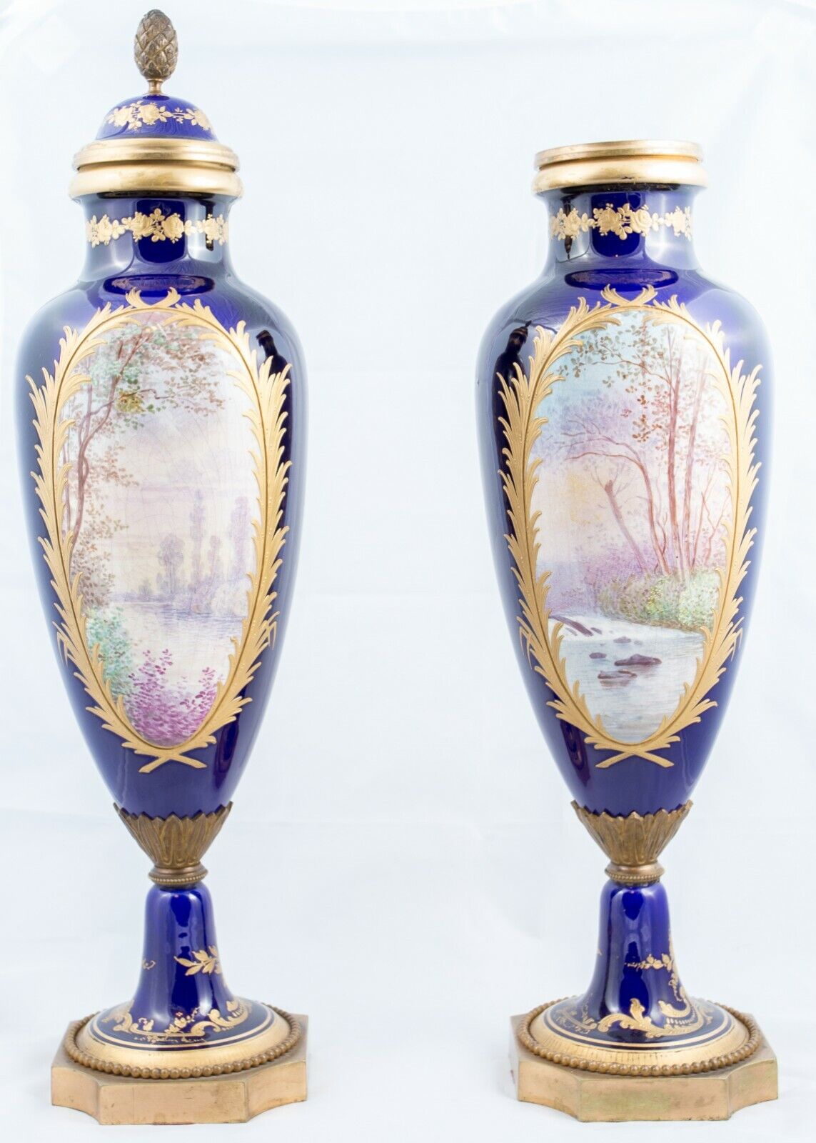 Antique Pair of Sevres Lidded Urns