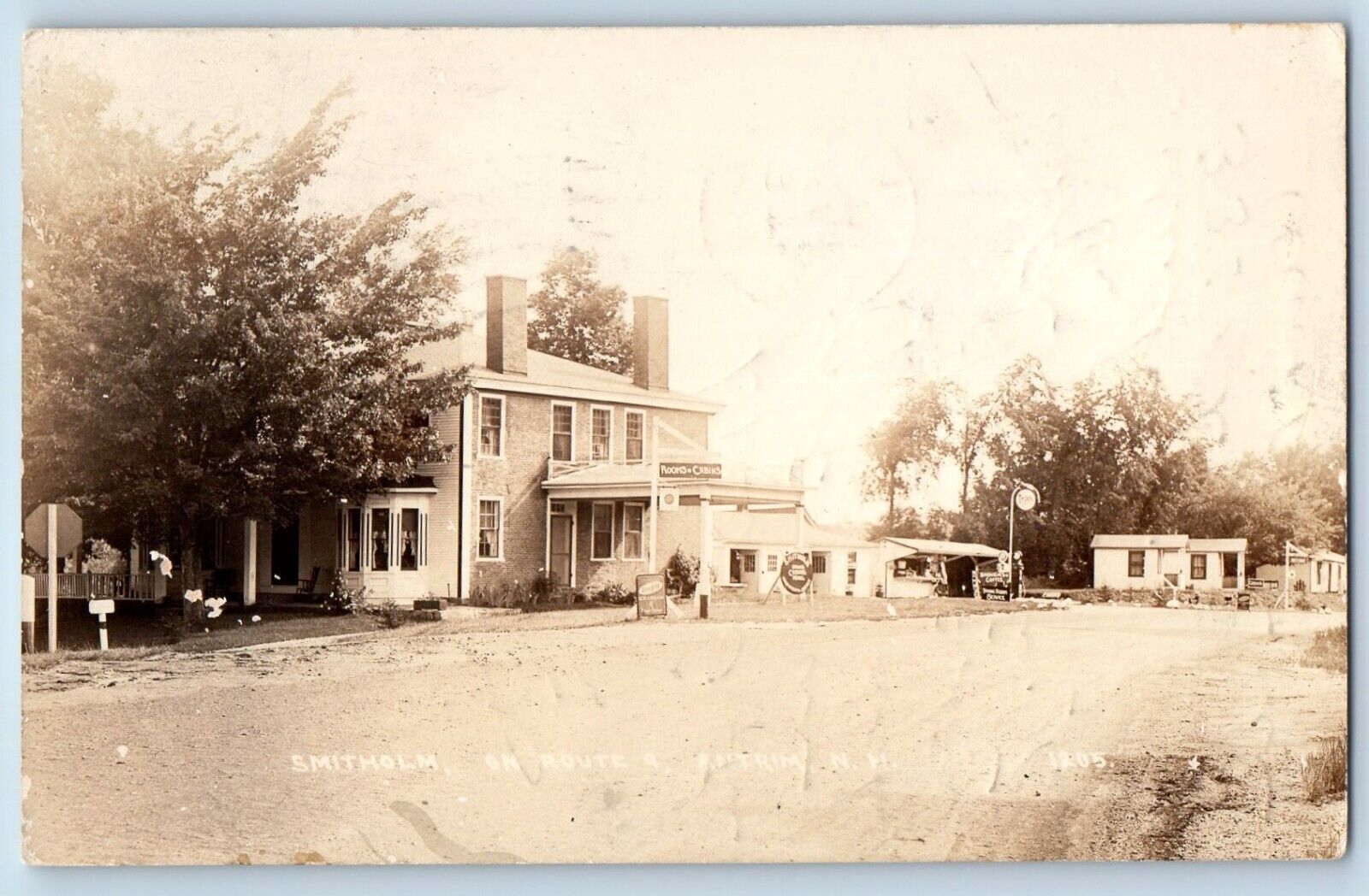 Antrim New Hampshire NH Postcard RPPC Photo Smitholm Rooms And Cabin Gas Station