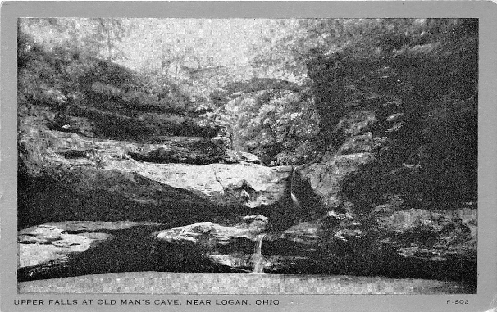 Logan Ohio 1940s Postcard Upper falls at Old Man\'s Cave 