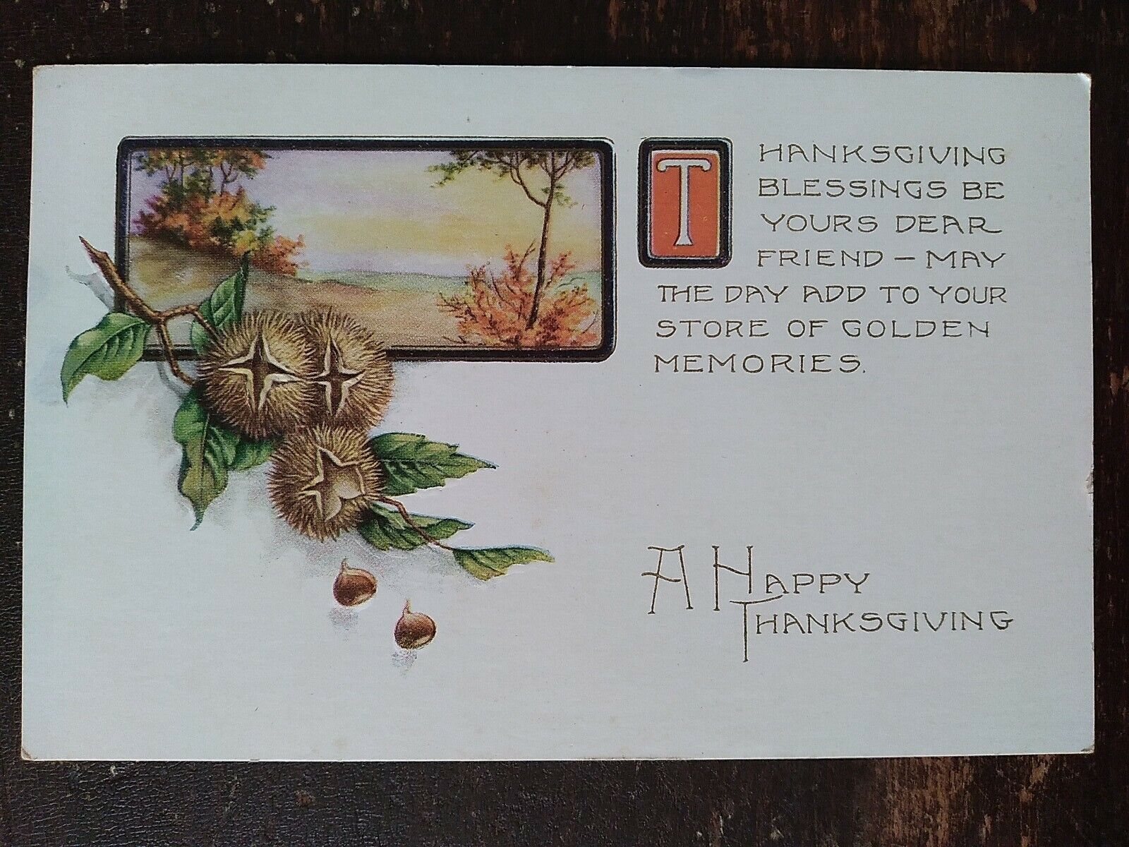 Thanksgiving Blessings Be Yours, Chestnut Branch & Foliage - Early 1900s 