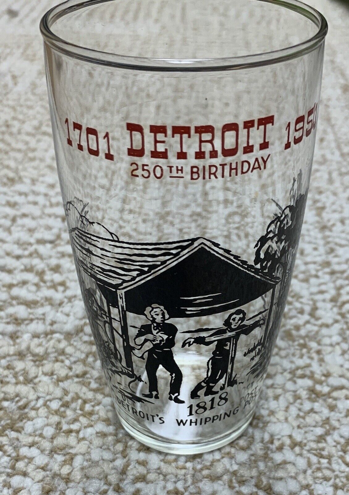Detroit Michigan 1701 to 1951 Detroit\'s Whipping Post Drinking Glass 250th vtg