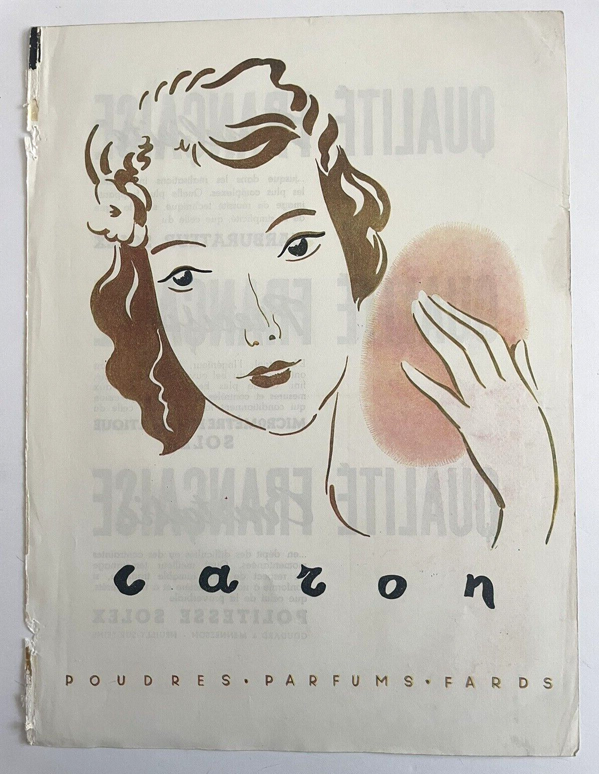 Vintage Caron Poudres Parfum Face Sketch Drawing Beauty Retro Art Print Ad