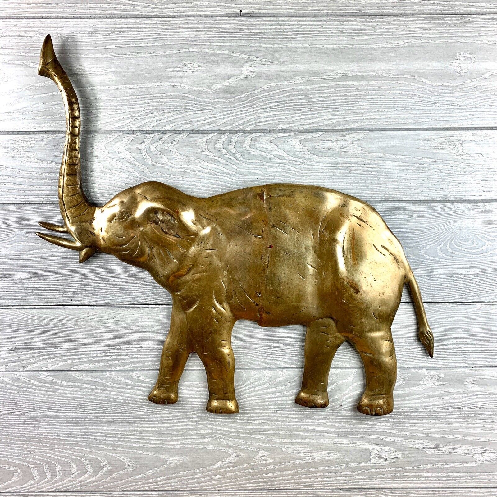 Vintage Large Brass Elephant Wall Sculpture 23x21.5