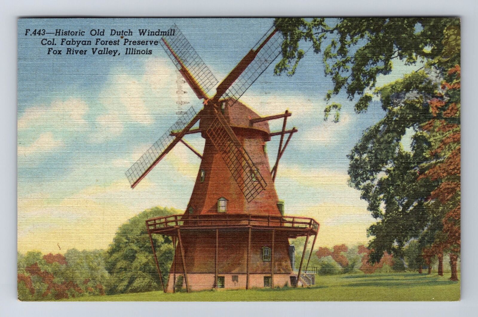 Fox River Valley IL-Illinois, Old Dutch Windmill Preserve Vintage c1952 Postcard