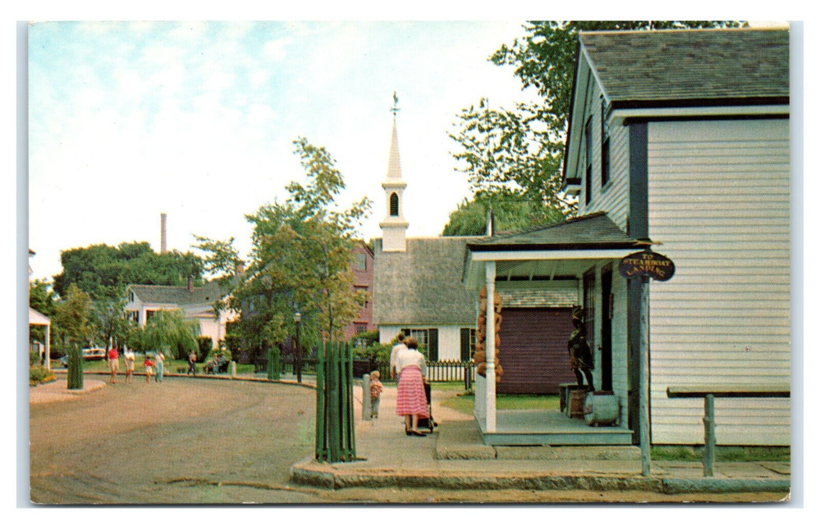 Postcard Mystic Seaport, Conn. CT General Store, Little Red School, Chapel E13