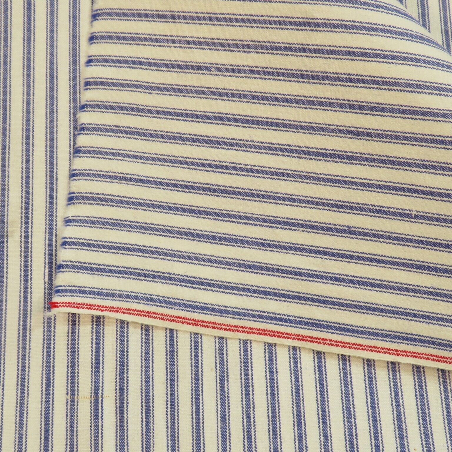 1 YD 1930s Antique Ticking Stripe Fabric Blue Cotton Vtg