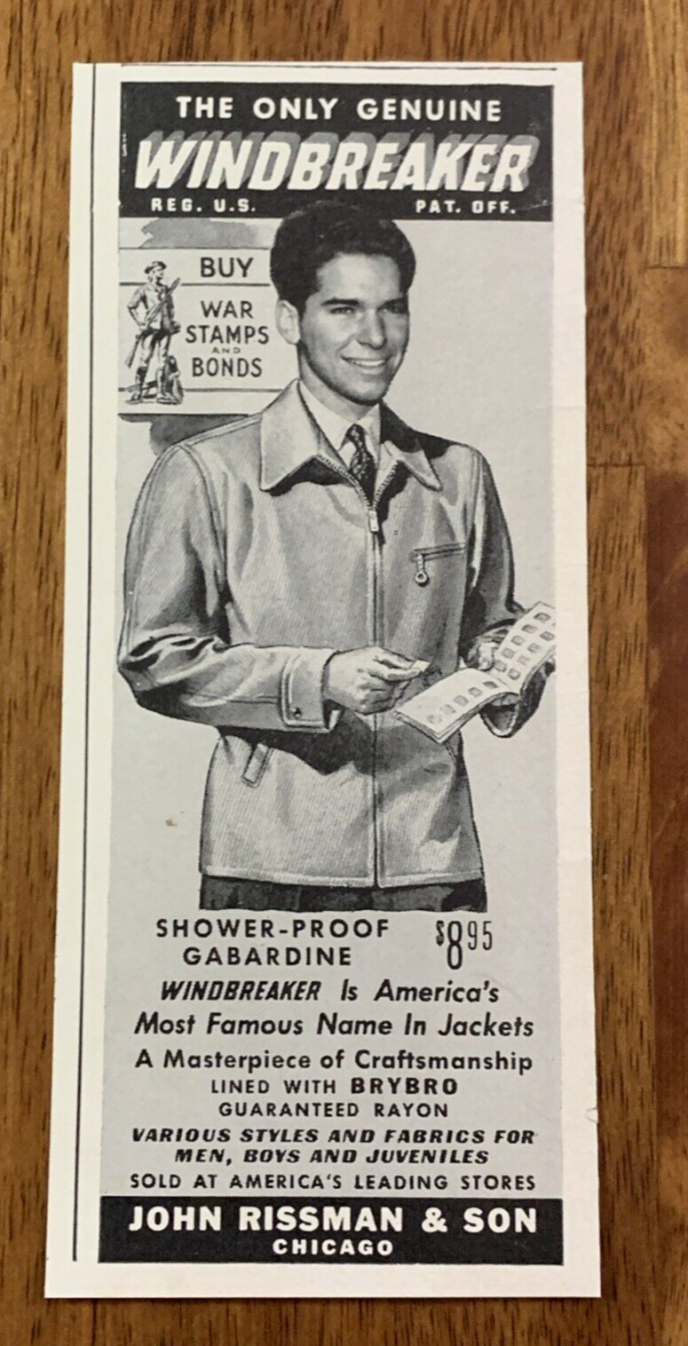 Gabardine Windbreaker John Rissman & Son Chicago Vintage Print Ad 1942 #0154