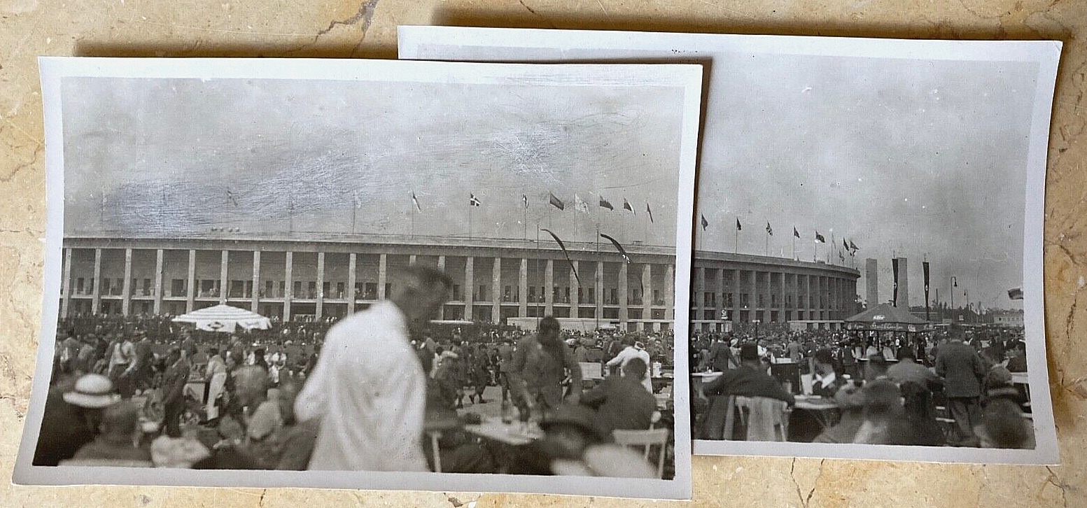 (2) RARE 1936 BERLIN OLYMPICS OLYMPIC STADIUM FOOD COURT PHOTO POSTCARDS RPPC