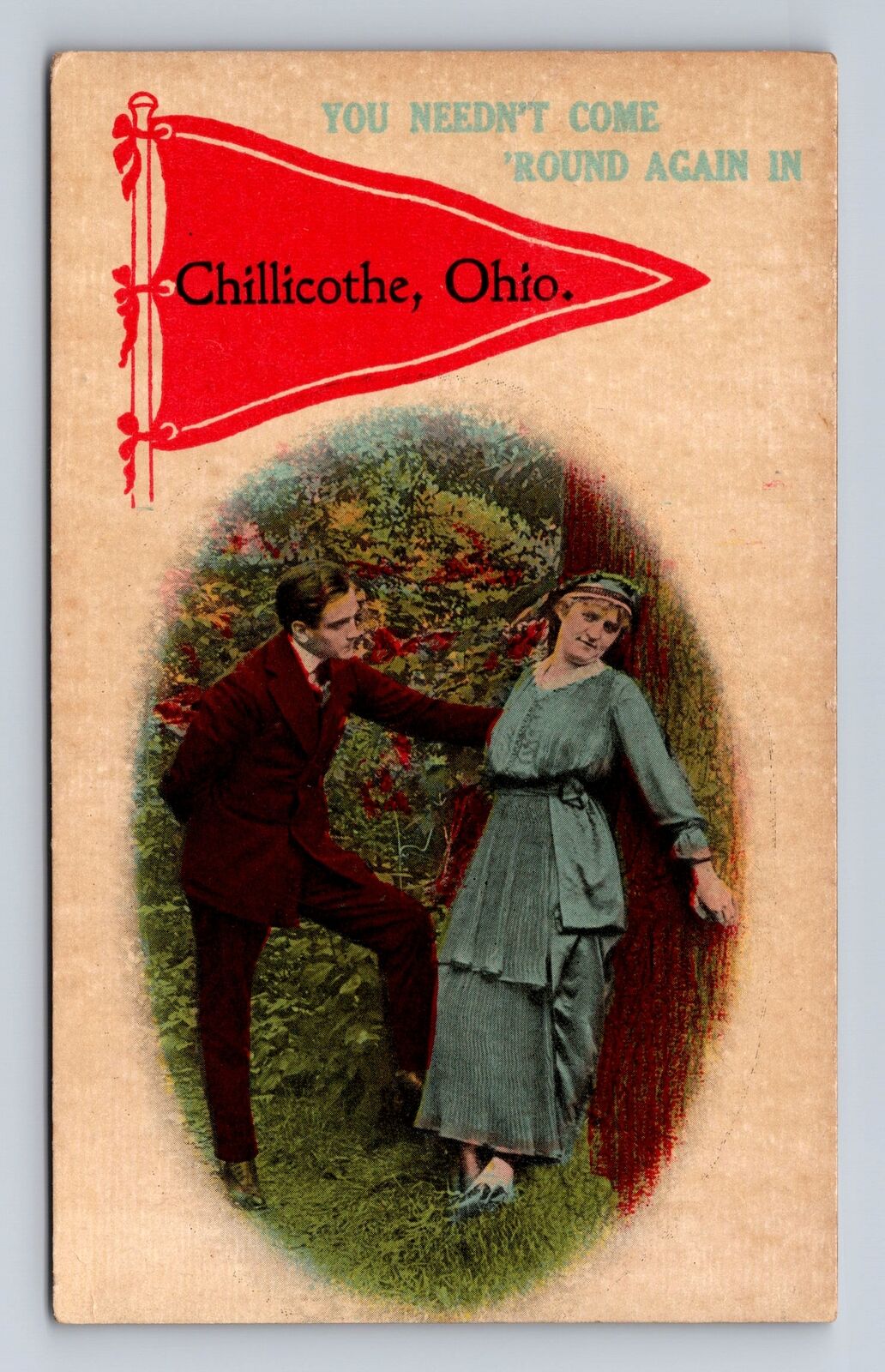 Chillicothe OH-Ohio, Greeting, Humorous Pennant, Antique Vintage Postcard