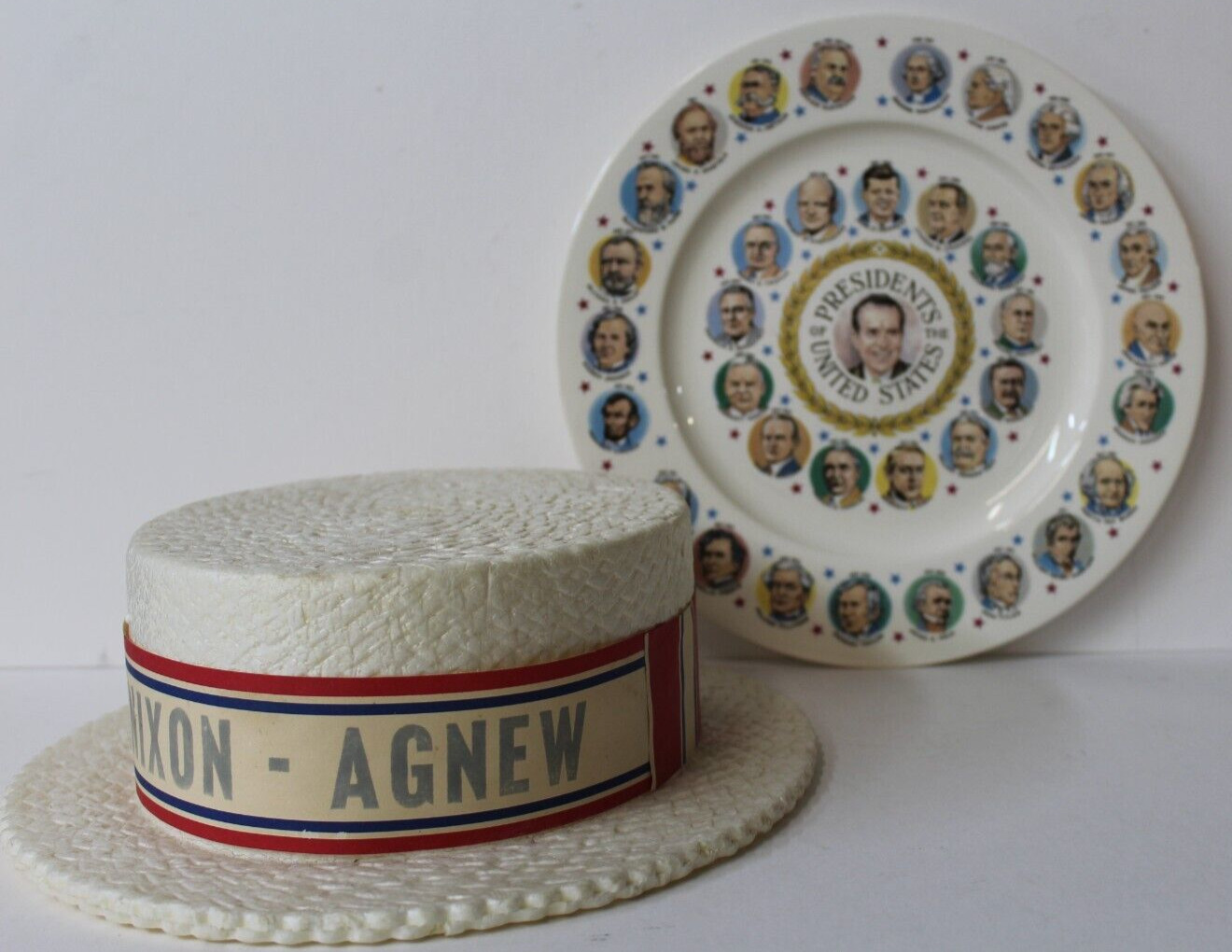 RARE Vintage Nixon/Agnew 1960\'s Styrofoam Campaign Hat, Presidential Plate Nixon